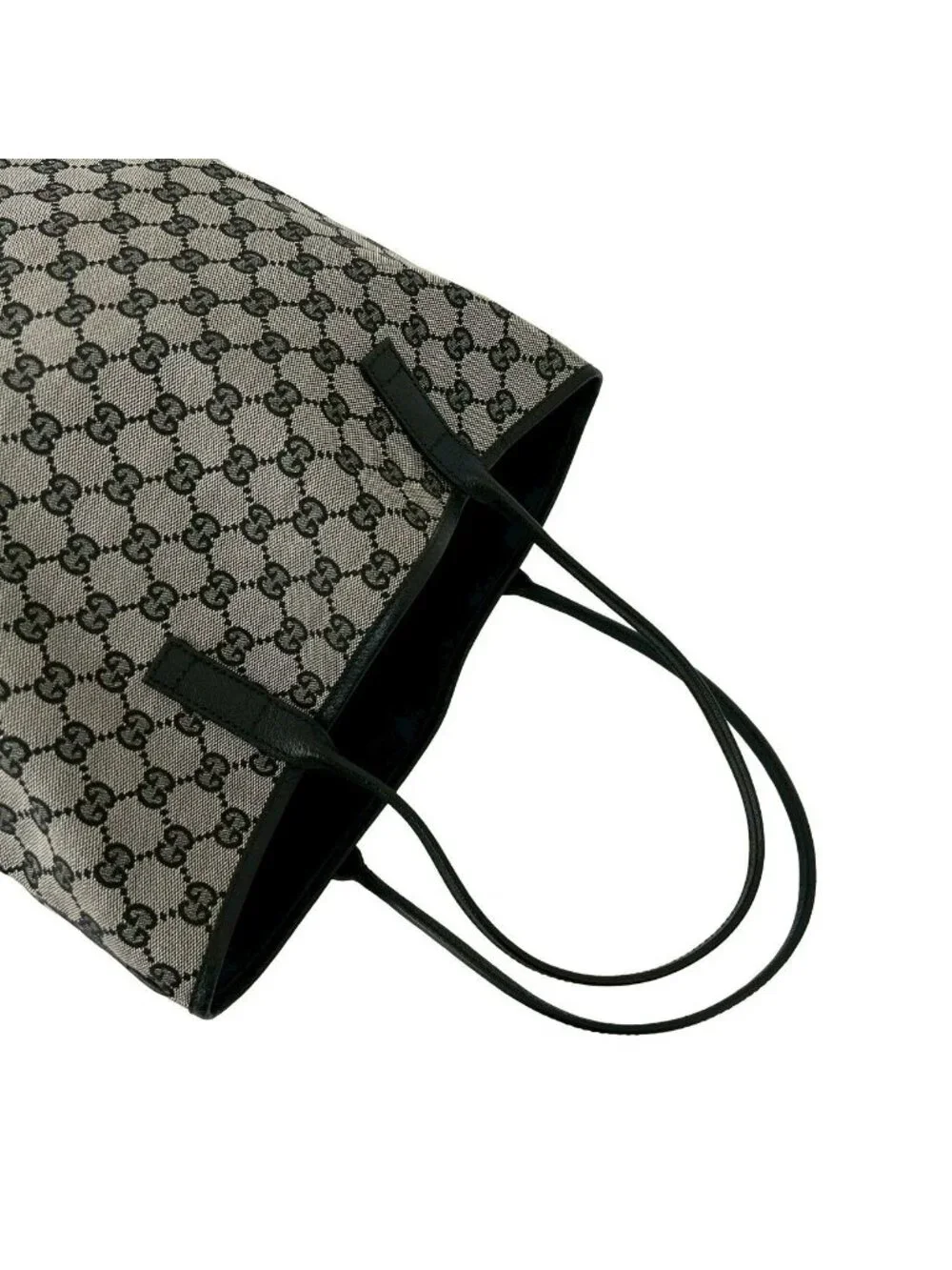 ★SOLD★ Gucci GG Pattern Canvas Leather Tote Shoulder Bag Business Black - Picture 4 of 10
